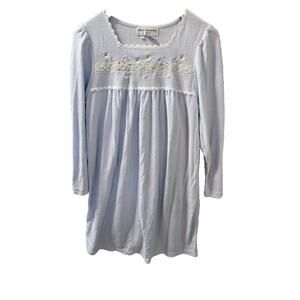 Miss Elaine Nightgown Cuddleknit Blue Lace Trim Embroidered Long Sleeves Sz‎ M